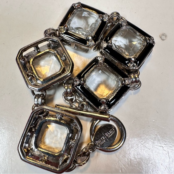 White House Black Market silver tone with black & clear rhinestones toggle clasp - Picture 2 of 5